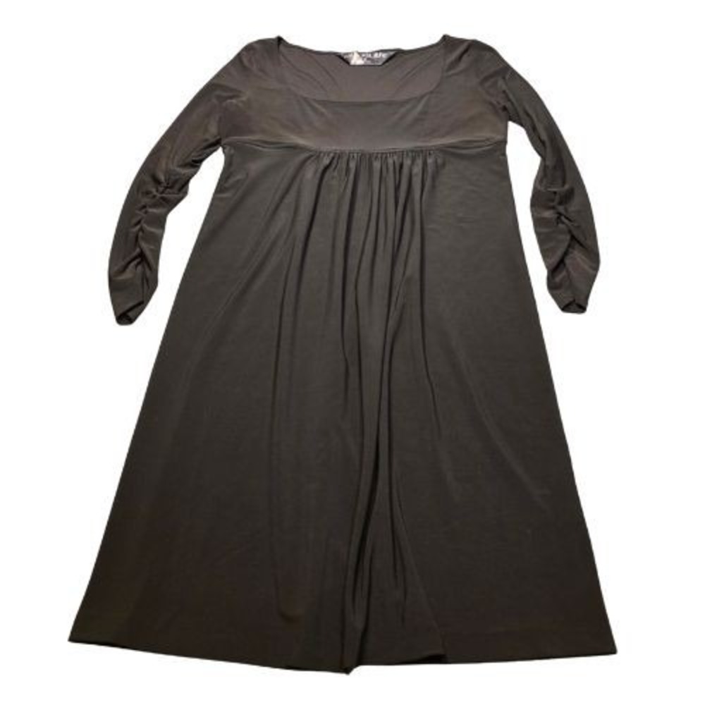 KamaliKulture Women M Black Ruched Sleeve Empire Waist Square Neck Midi Dress